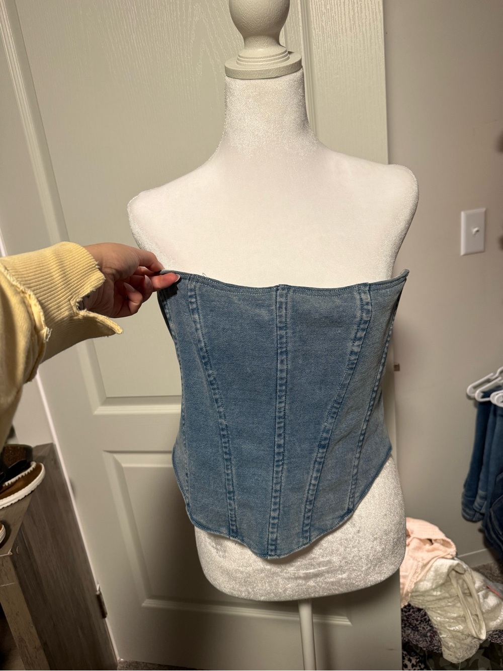 Good American Strapless Denim Corset Top - Light Blue